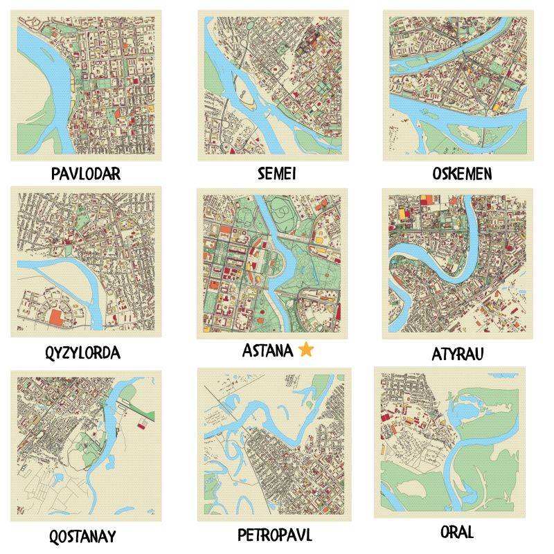 Riverside cities of Kazakhstan